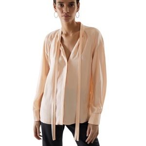 COS Tie Neck Light Peach Cupro Pussycat Blouse - 10